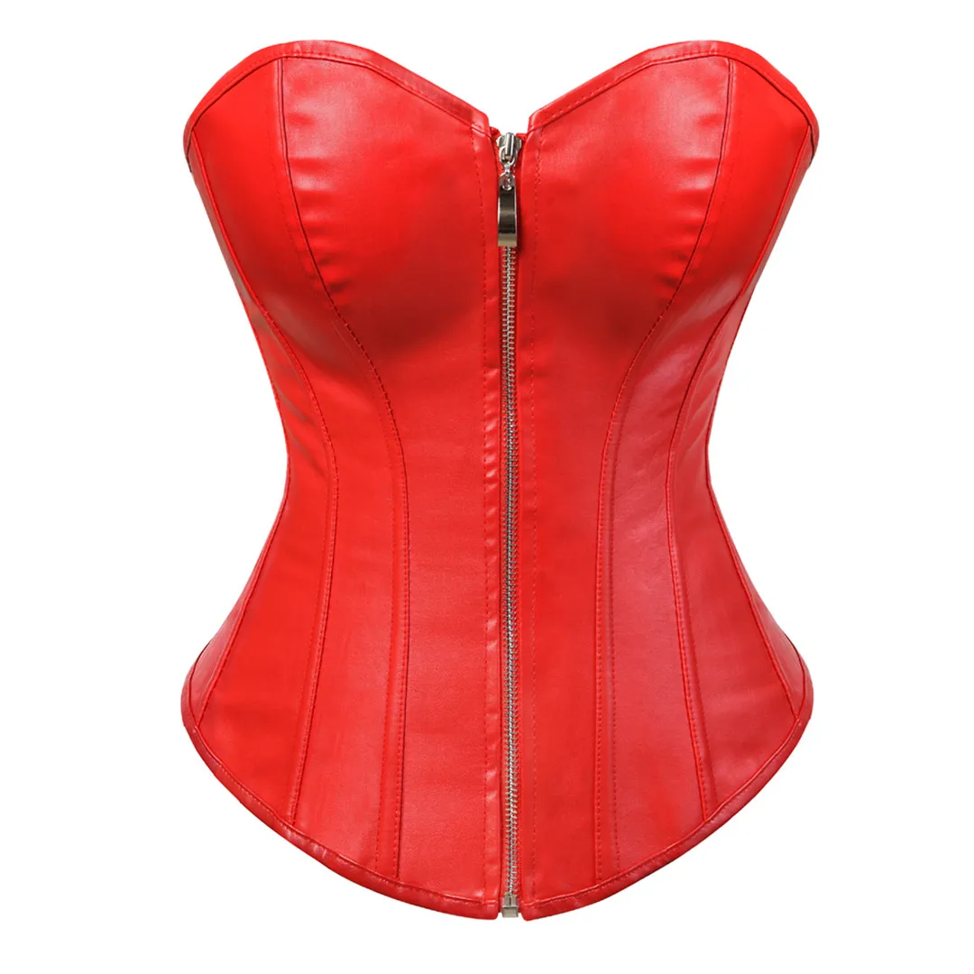 Faux Leather Corset Sexy Clubwear Bustier Hot Lingerie  Zipper Costume Lace up  Waist Cincher Top Plus Size