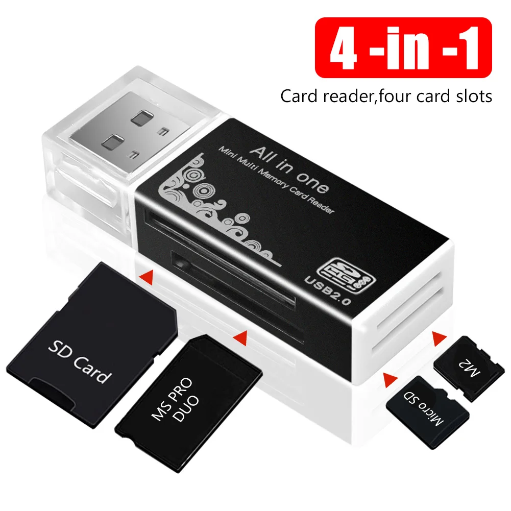 Multi In 1 Micro SD Card Reader USB 2.0 Memory Card Adapter For Microsd SDHC TF M2 MMC MS PRO DUO Card Reader Black Gold Silver