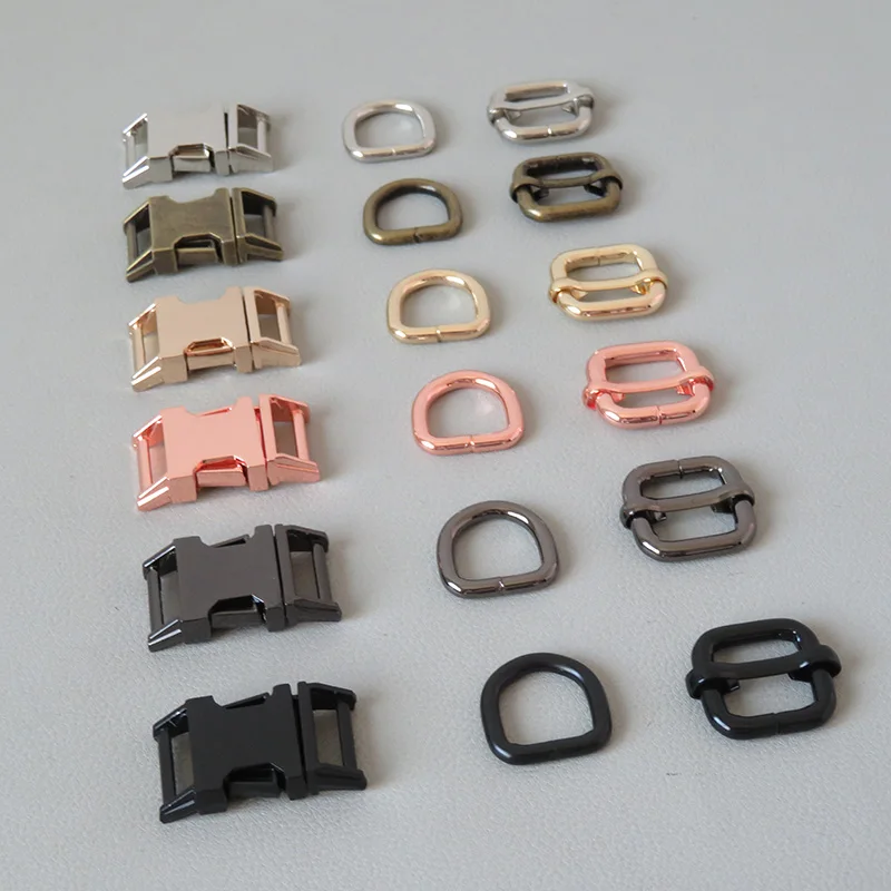 100Sets/Pack 15mm Pet Dog Collar Accessory Paracord Metal Clasp Belt D Ring Snap Hook Adjuster Harness Straps Buckle Hardware