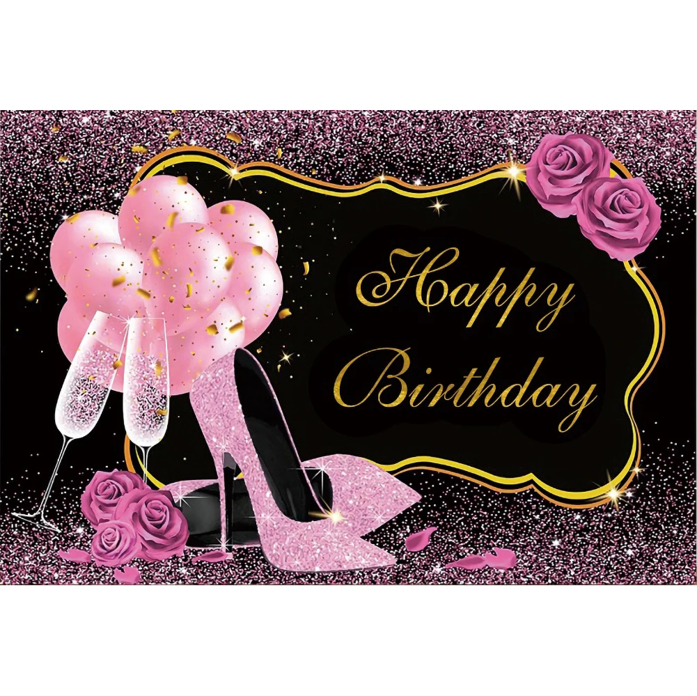 Laeacco rosa tacchi alti festa di buon compleanno sfondo fotografia rosa palloncino ragazze ritratto personalizza Banner foto sfondo