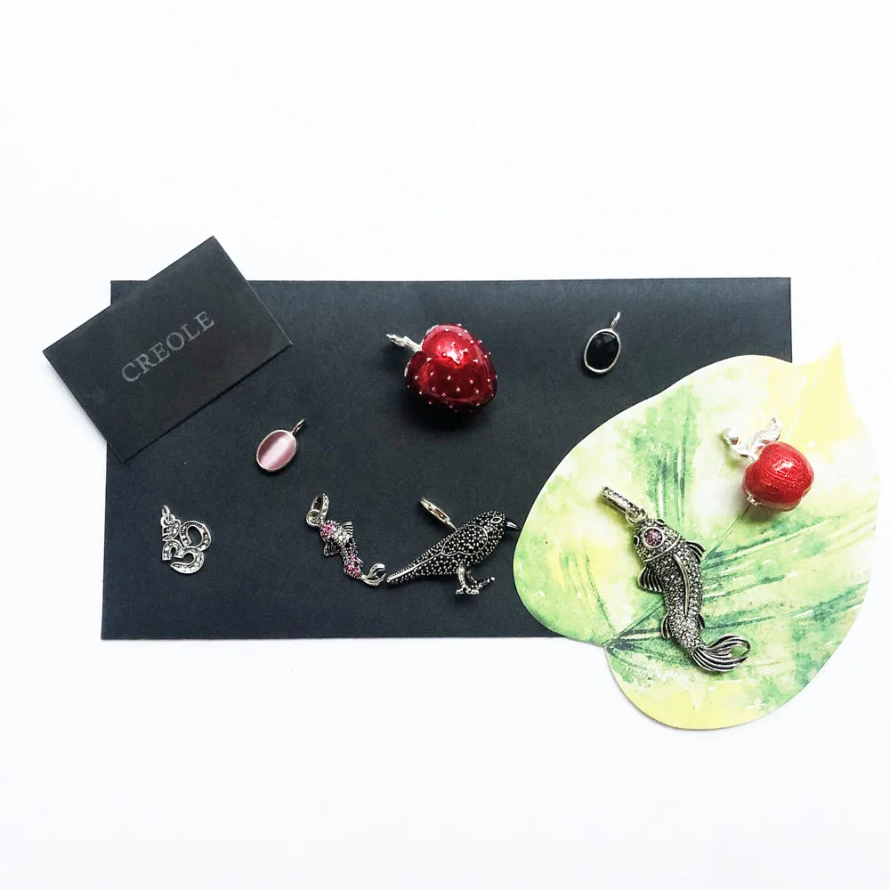 Om Oval Apple Crow Raven Koi Fish Strawberry Pendant,2019 Summer Fashion Jewelry 925 Sterling Silver Trendy Gift for Women