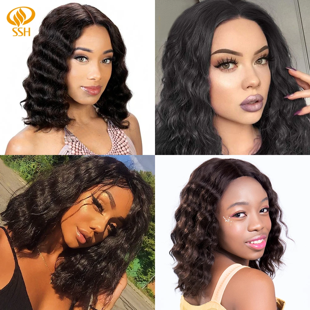 12-18inch Brazilian Loose Wave Lace Part Middle Part Remy Human Hair Wigs For Women Short Bob Wig Pre Plucked Hairline 613 Color