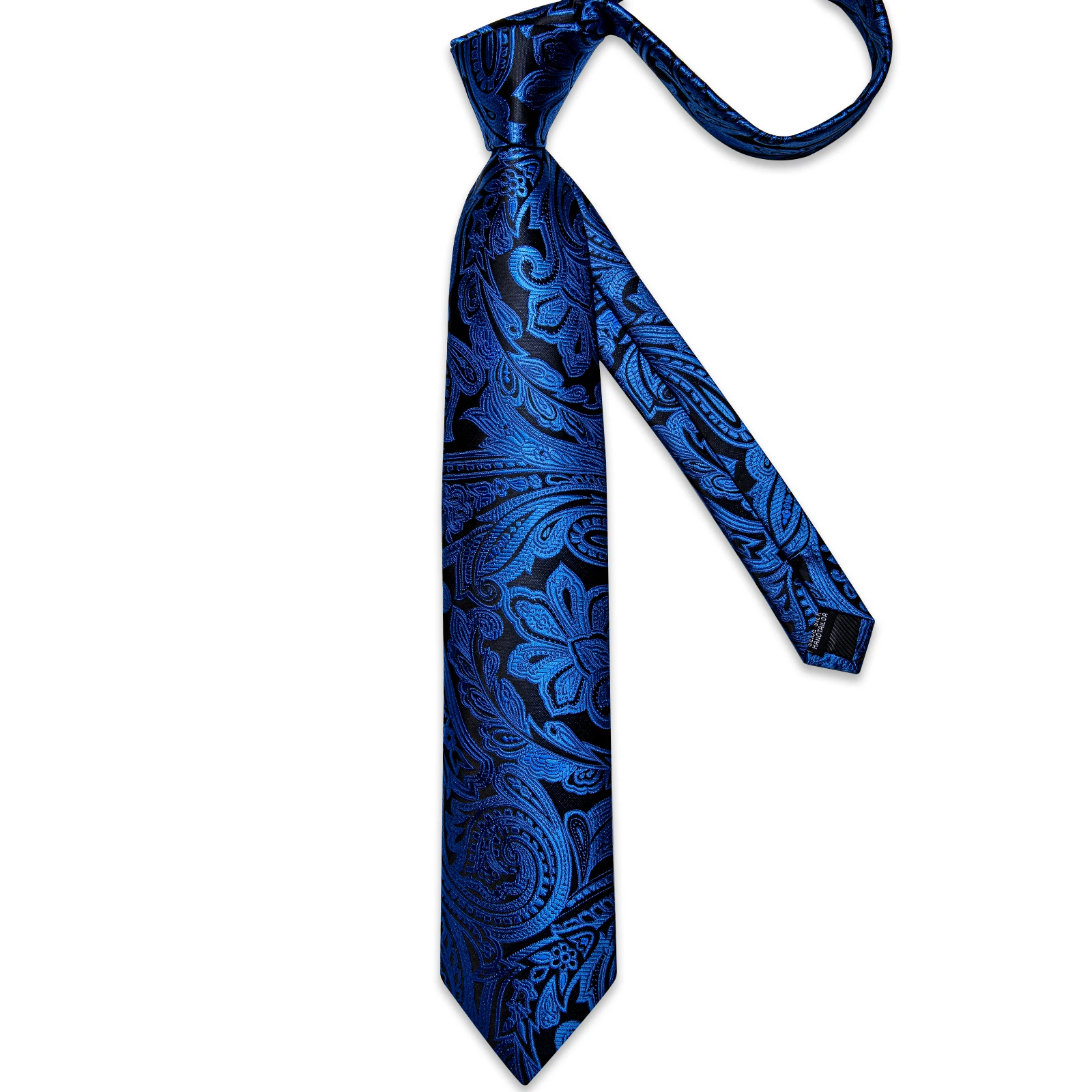 Blaue silberne Paisley-Krawatten für Herren, luxuriöses 8 cm breites Set mit Krawatte, Einstecktuch, Manschettenknöpfen, Brosche, Weihnachtsgeschenke für Männer – Detail 11
