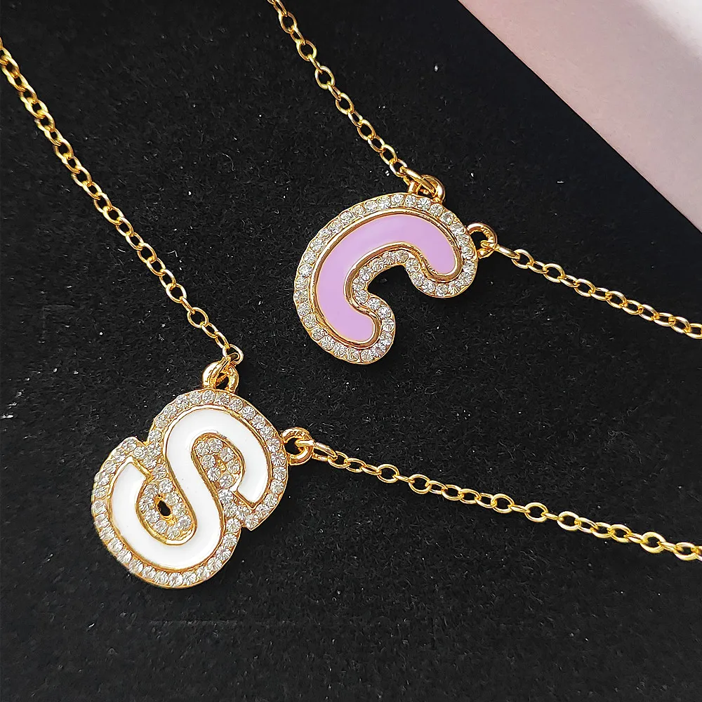DUOYING Enamel Initial Letter Necklace Personlized Gold Plated 5A Zirconia A-Z Name Letters Pendant Necklace Girl's Jewelry Gift