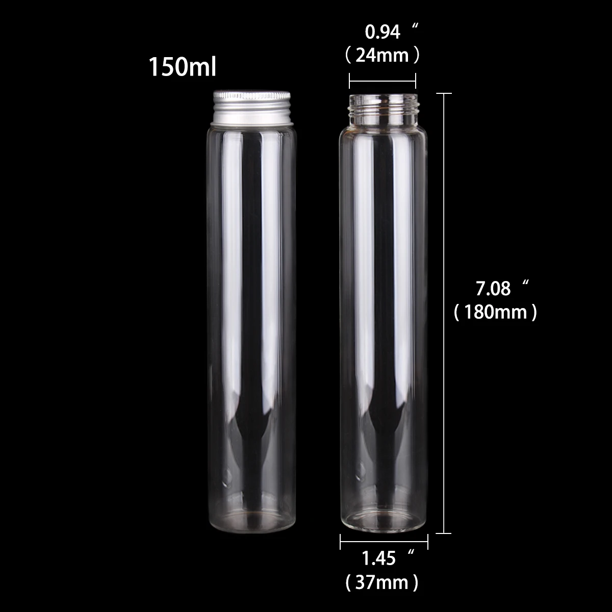 6 pieces 150ml Size 37x180mm Transparent Glass Bottles with Aluminum Lids Glass Jars Vials for Wedding Favors