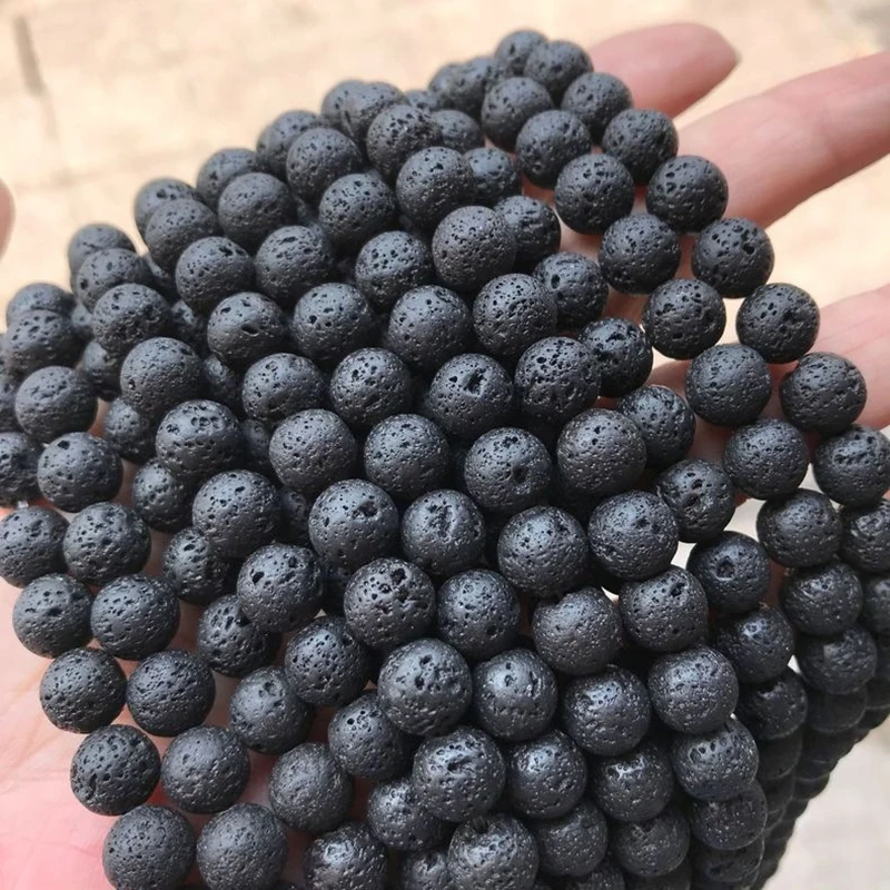 Wholesale Natural black lava 6mm 8mm 10mm 12mm round volcanic loose beads for jewelry making or gift charms