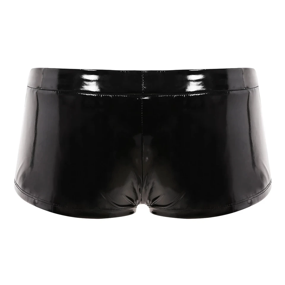 Mens Sexy Open Crotch Glossy Leather Boxer For Sex Shaping Latex Shorts Crotchless Male Shiny PVC Leather Short Pants Sexi