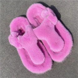 2010 New Men's And Women's Same Style Fur Slippers 100% High-Quality Mink Slippers Couple Slippers Flat Flip-Flops Mink Slippers