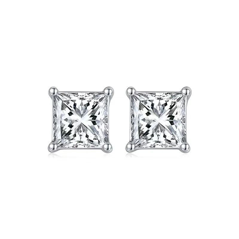 Trendy 925 Sterling Silver 0.5 Carat D Color Princess Square Moissanite Stud Earrings for Women Fine Jewelry Anniversary Gift