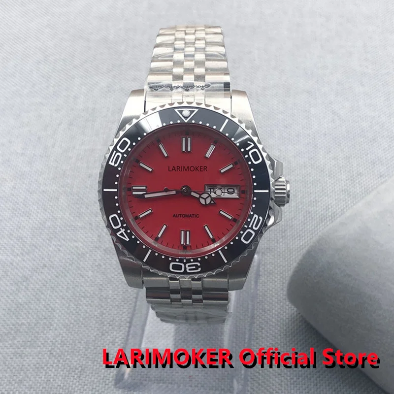 

LARIMOKER 40mm Polished Automatic Man 24Jewel Watch Stainless Steel Shall take Bracelet NH36 Movement Sapphire Red Dial