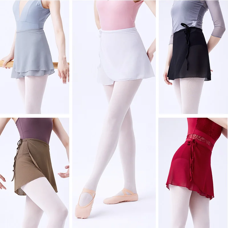 Ballet Skirt Woman Short Dance Skirt Ballet Tutu Adults Tie Up Chiffon Gymnastics Costumes Ballerina Lace Up Skirts