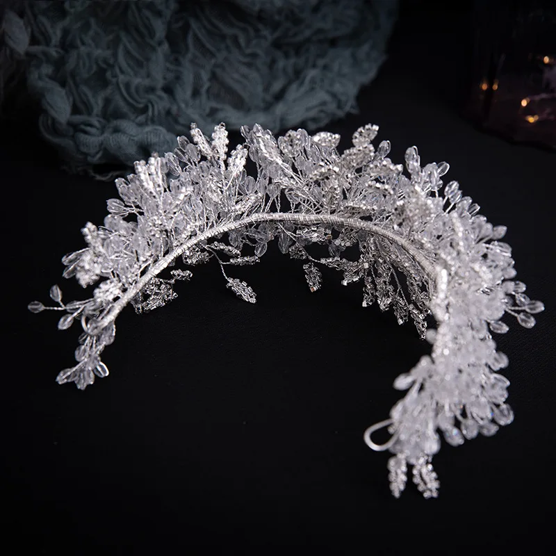 Luxury Crystal Beads Floral Wedding Headbands Bridal Hair Accessories Rhinestone Crown Hairband Bride Tiaras Handmade Headpiece