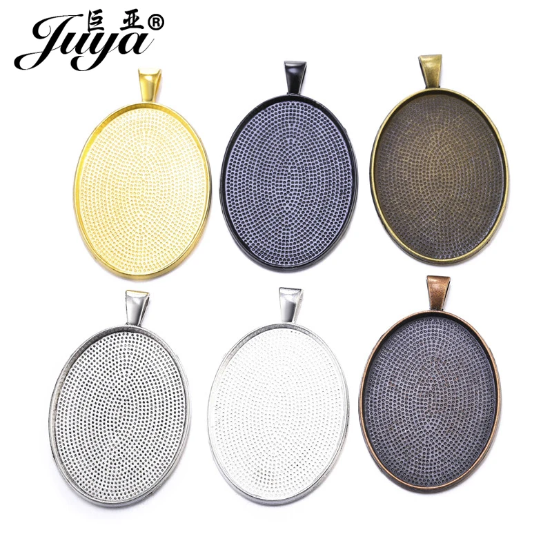 5pcs/lot 40x30mm Oval Cabochon Base Setting Trays For Pendant Necklace DIY Jewelry Making Handmade Accessories Fit 40x30mm Glass