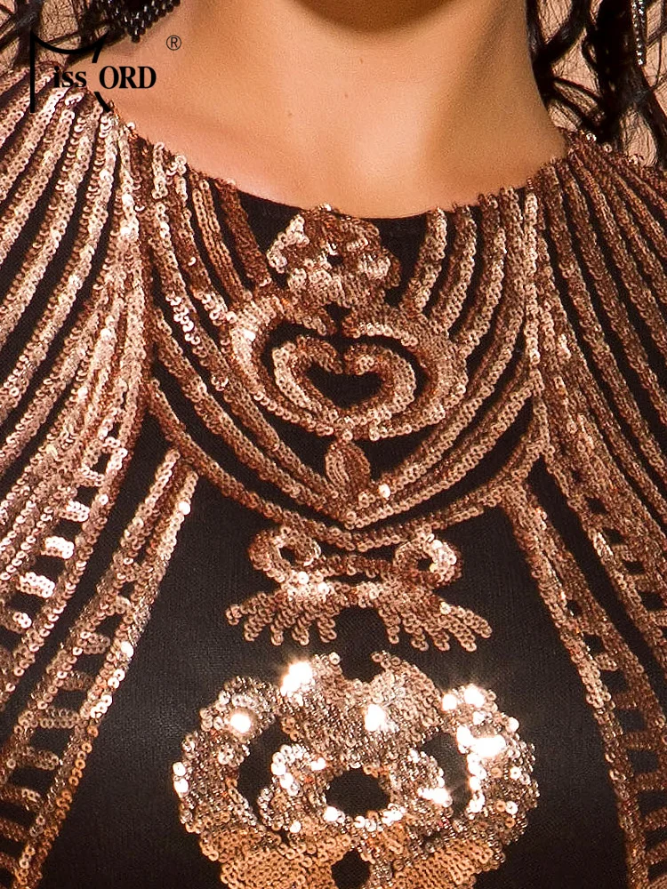 Missord Vintage Sequin Mini Dresses Elegant Women O Neck Long Sleeve Bodycon Cocktail Party Prom Dress Autumn Winter