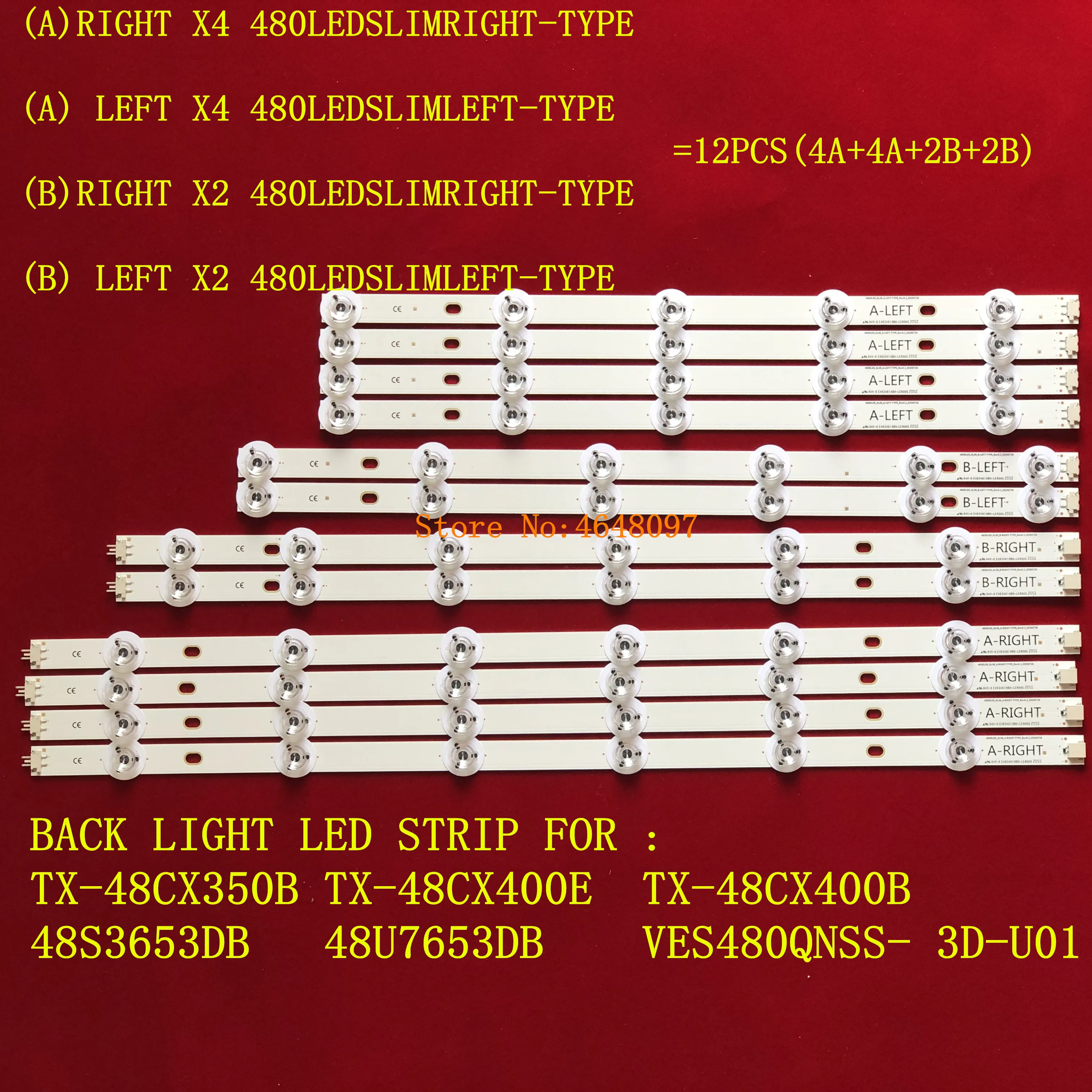 LED Strip LED Backlight Bar 480DLED_SLIM for TX-48CX350B TX-48CX400E TX-48CX400B 48S3653DB 48U7653DB VES480QNSS-3D-U01