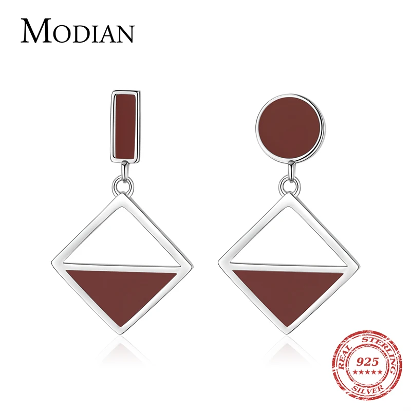 Modian Irregular Red Enamel Drop Earrings 100% Real 925 Sterling Silver Sweet Charm Swing Dangle For Women Fine Jewelry Arete