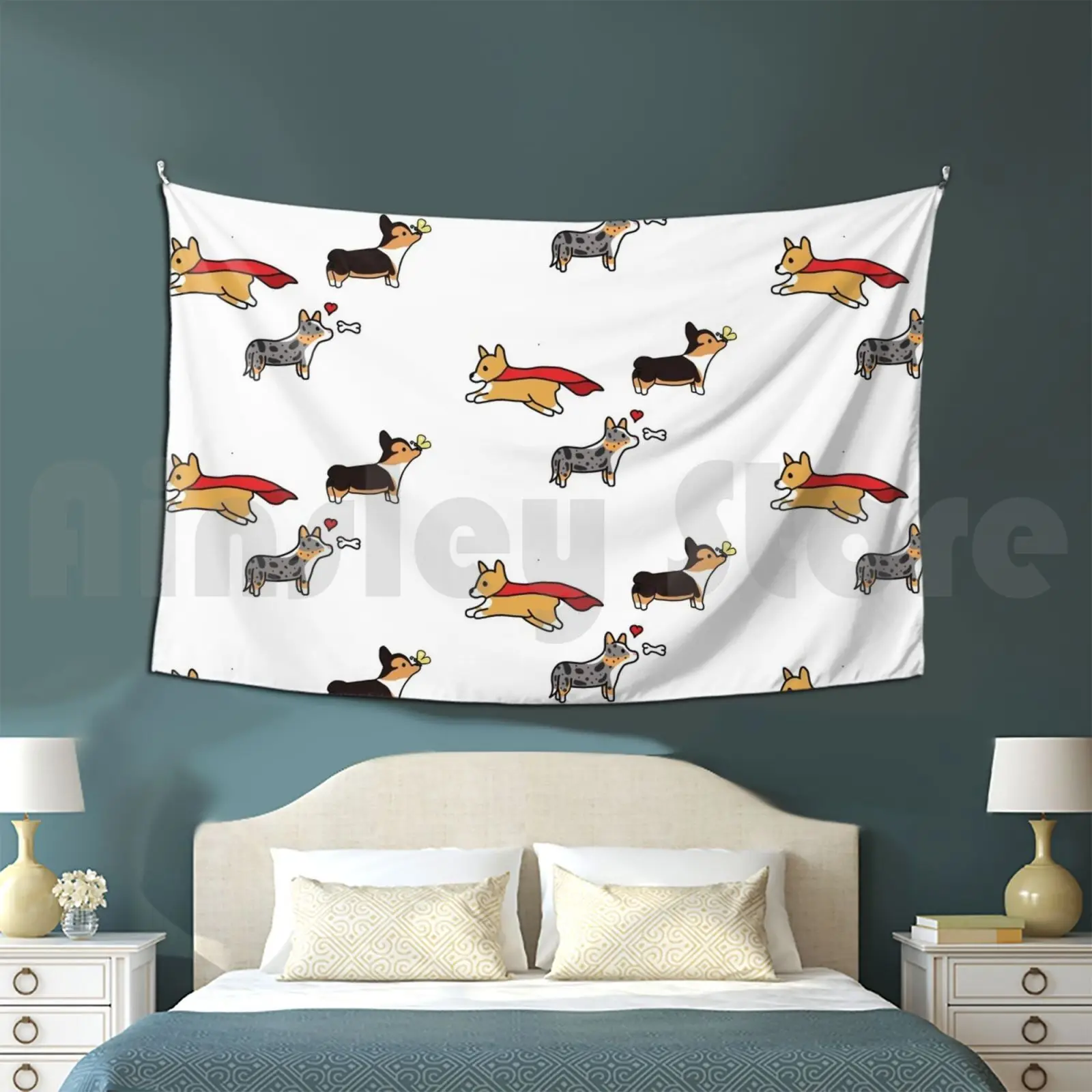 Corgis Customized Tapestry Corgi Tri Color Corgi Corgi Cardigan Welsh Corgi Pembroke Welsh Corgi Blue