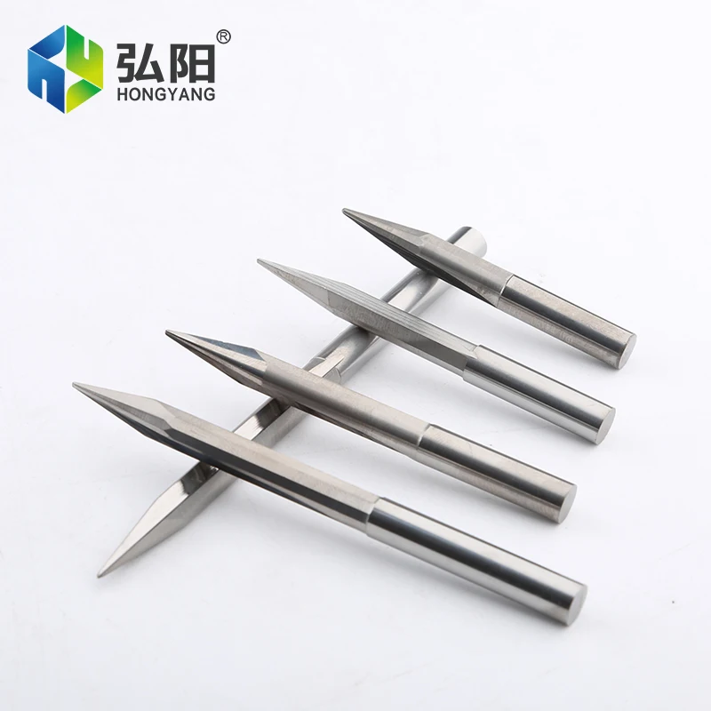 Mata Bor Penggilingan CNC 3.175Mm 4Mm 6Mm Batang V-cut Kepala Pemotong Penggilingan Akhir Penggilingan 2 Alur Kayu PVC Pisau Ukir Akrilik