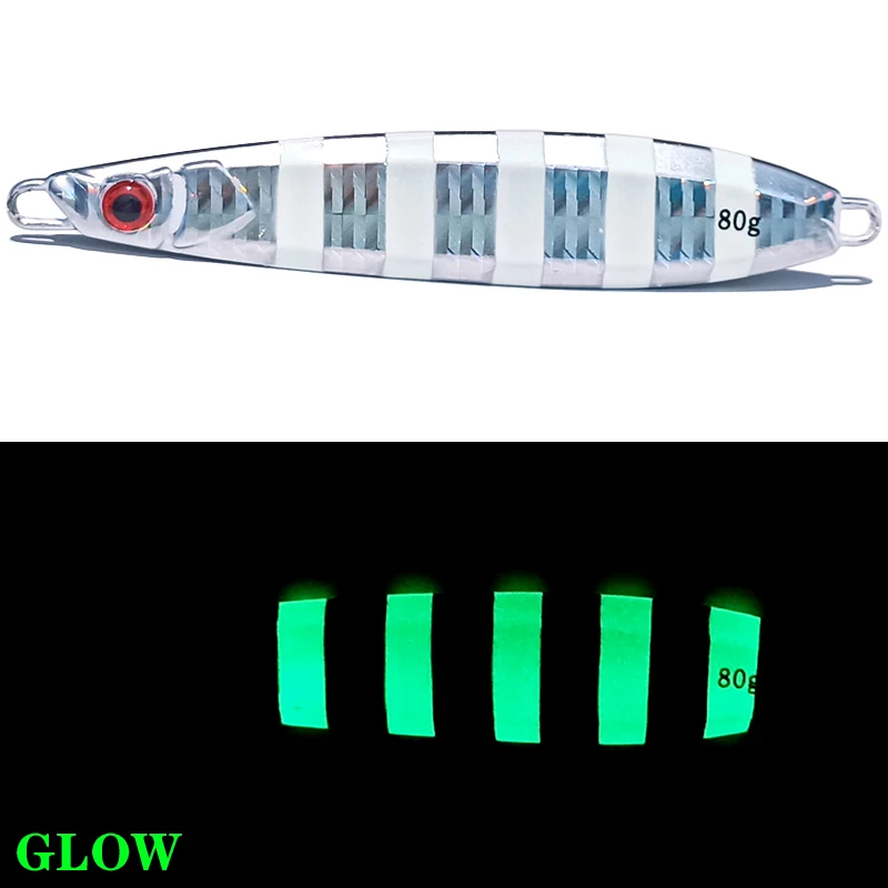 Luminous Glow Fish Lead Jig, 3D Eyes, морской окунь, заколка, окунь, вспомогательный крючок для джиггинга, Япония, 40 г, 60 г, 80 г, 100 г