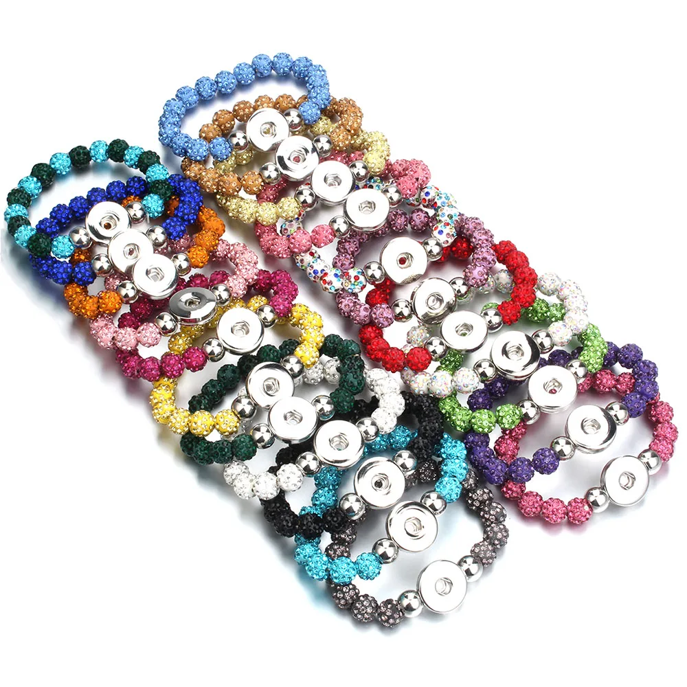 New Snap Jewelry Clay Crystal Snap Button Bracelet Handmade 10mm Beads Fit 18mm 20mm Snaps Button Bracelets For Women
