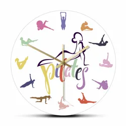 Pilates ćwiczenia drukowane zegar ścienny Pilates Studio Rainbow Decor kobieta Fitness grafika nowoczesny Design zegarki zegar ścienny