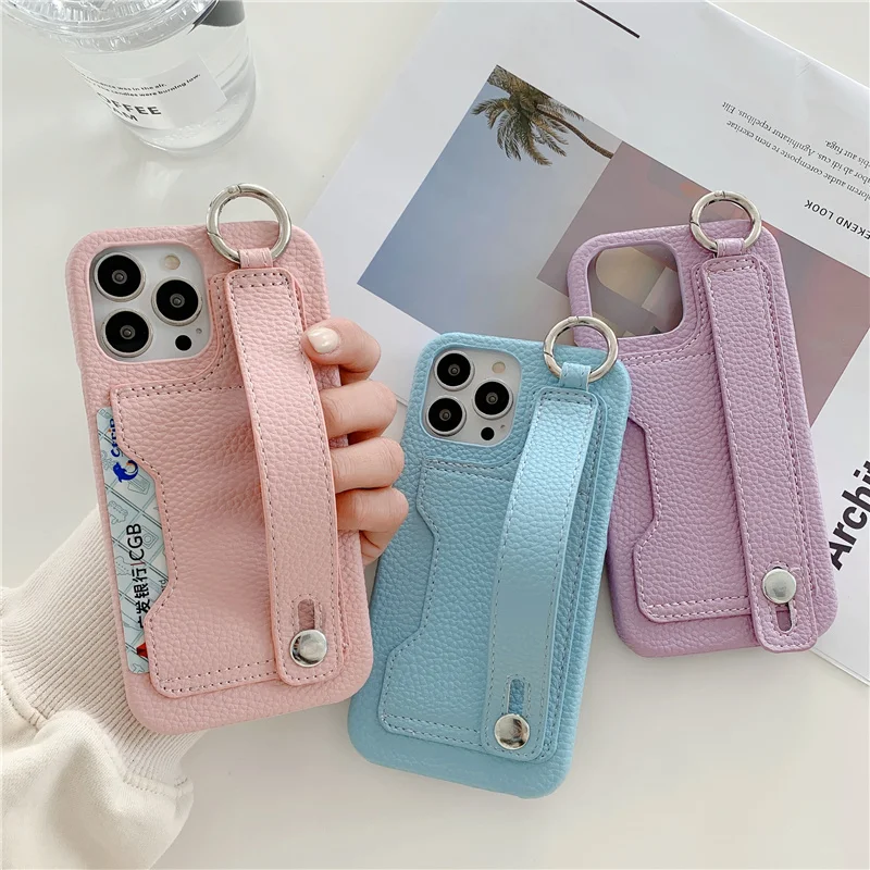 Luxury card holder wrist strap leather wallet phone case For iphone 16 17 15 14 pro 16Pro Max 13 11 12 Mini Protective cover