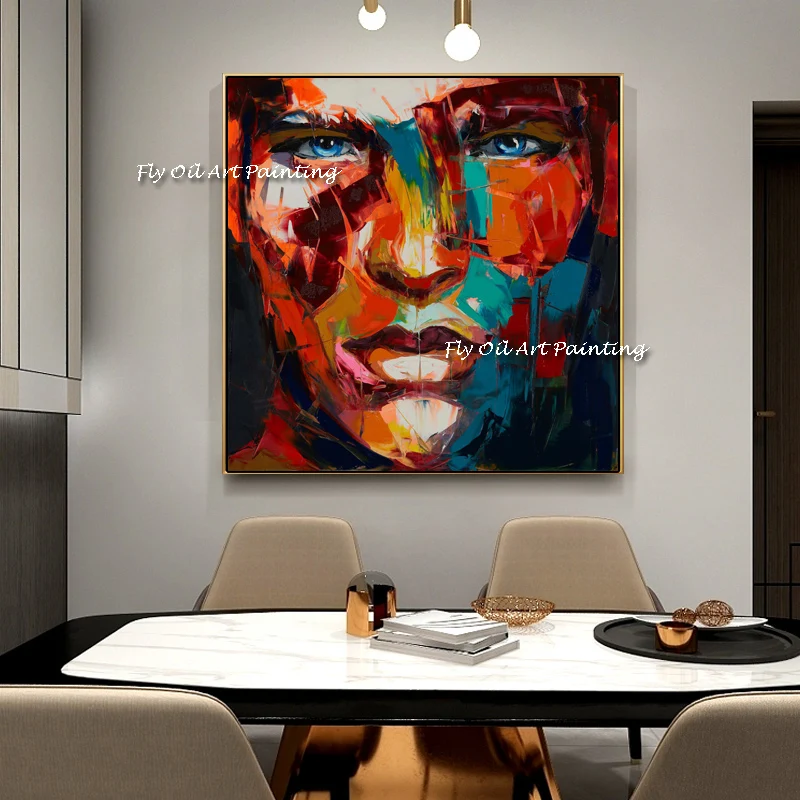 

100% Hand-painted Knife Woman Face Oil Painting Modern Living Room Wall Decor Item Colors Figure Canvas Wall Men Hangings Art