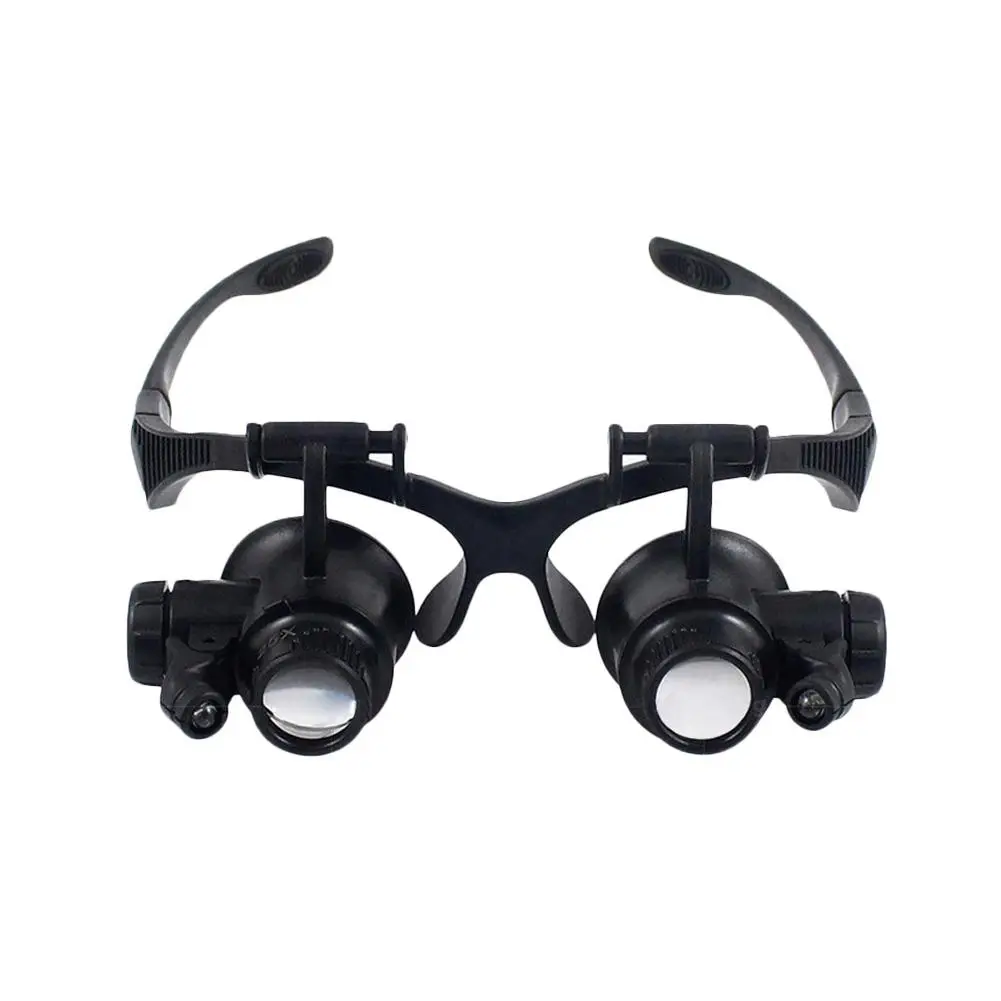 10X 15X 20X 25X Double Eye Glasses Loupe Head Wearing Magnifying Glasses Headset With LED Light For Watch Repair Jewelery
