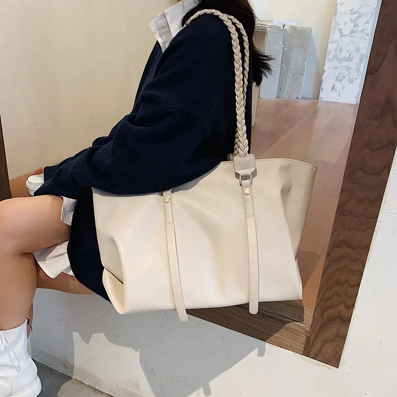 Soft Big Tote Bags For Women Large Capacity A4 Work Female Braiding Shoulder Bags High Quality PU Leather Ladies Handbags bolsas