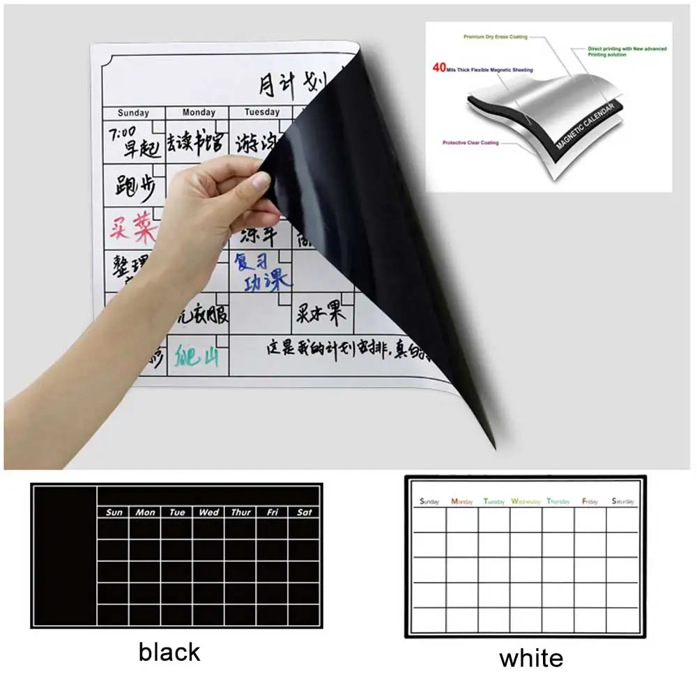 Umitive 1pcs Magnetic Dry Erase Fridge Calendar White Black Board Memo List To Do List Monthly Daily Planner Organizer 2019