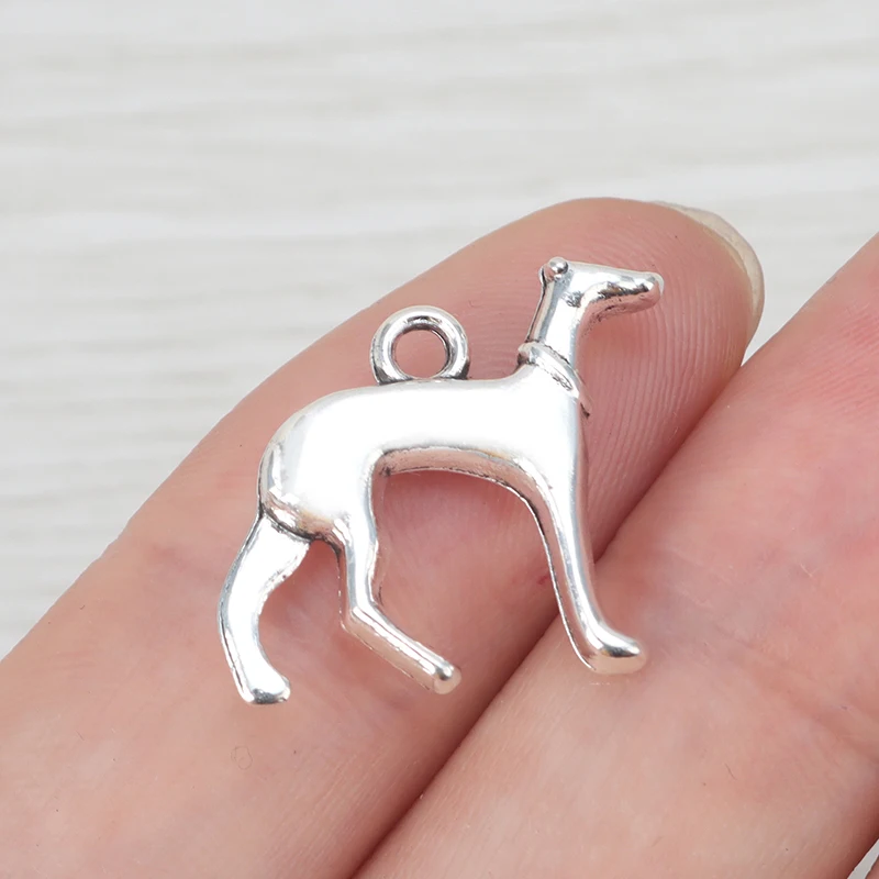 20 x Tibetan Silver Animal Greyhound Whippet Hound 3D Dog Charms Pendants Beads for DIY Necklace Jewelry Making Accessories