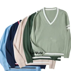 XS-XL Autunno Inverno Delle Donne Degli Uomini 5 Colori a Manica Lunga in Maglia Magliette E Camicette Pullover Collo a V Maglie E Maglioni per Scuola Jk uniforme Studente Uniforme Vestiti