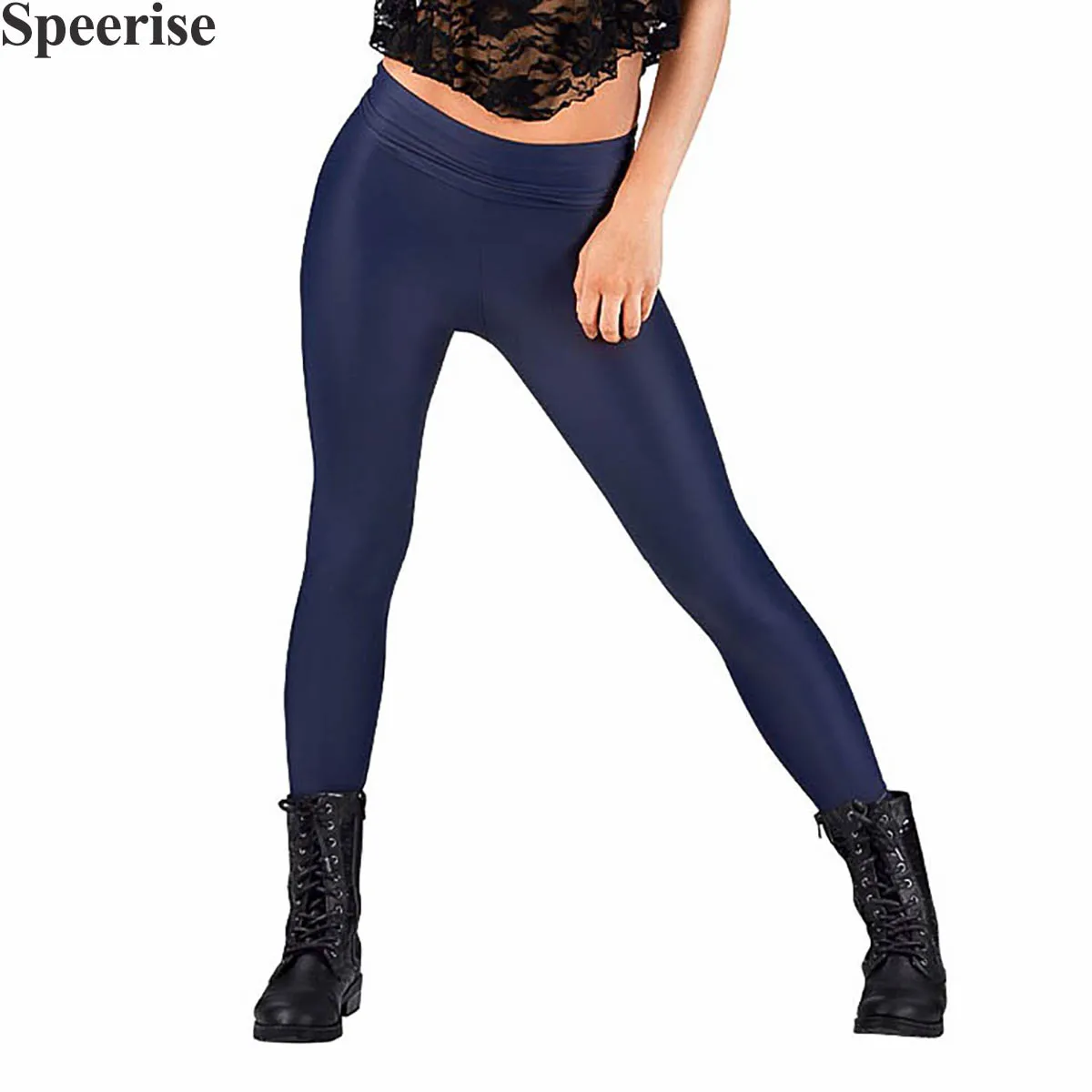 Speerise Adult Black Women High Waisted Spandex Leggings Yoga Pants Ankle-Length Workout Fitness Gymnastics Ballet Dance Pants