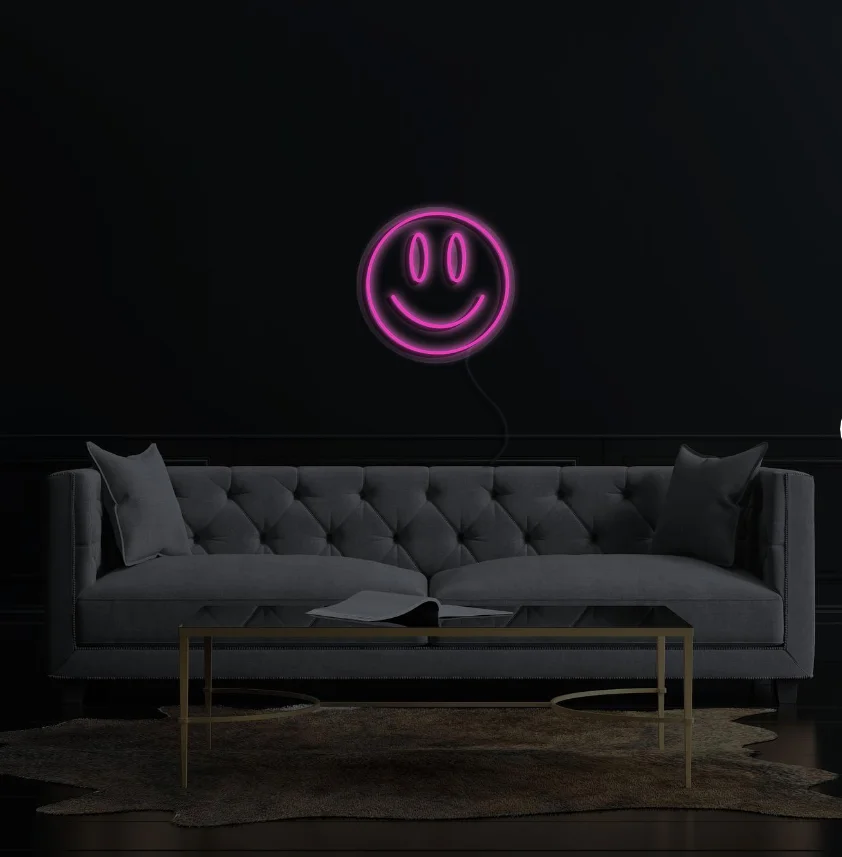 

Custom Smiley Neon Sign Cute Light Flex Transparent LED Wall Window Hanging Acrylic Decor Indoor for Home Room Bedroom Shop