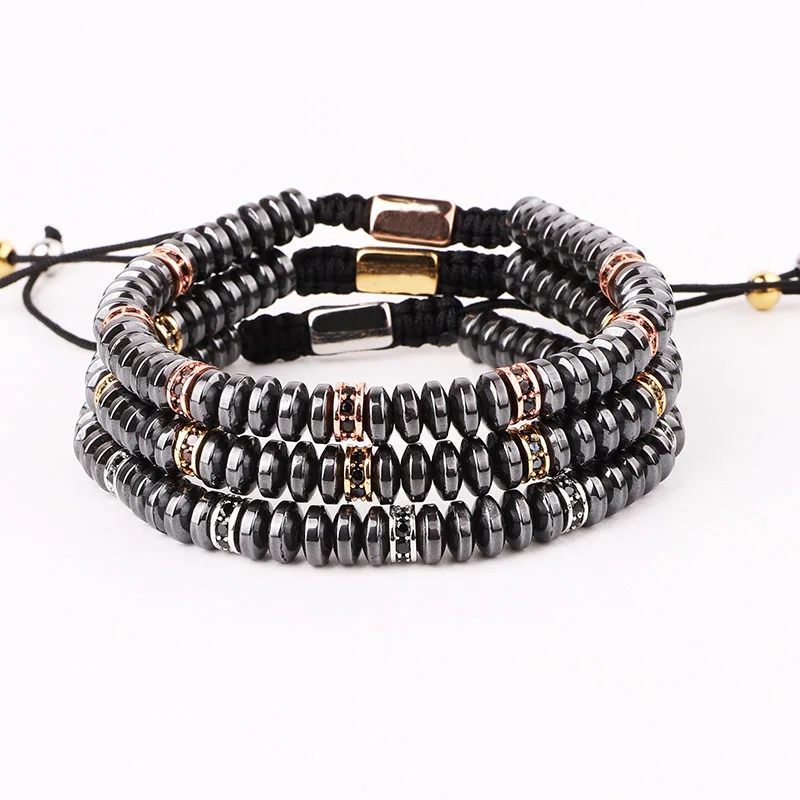 

New Design Men Jewelry Hematite Beaded CZ Micro Pave Charms Handmade Macrame Friendship Bracelet Gift