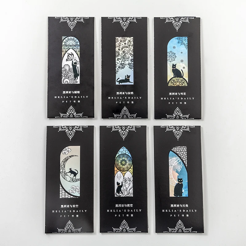 6 pcs/set Cute black cat daily series Bookmark PVC Matte Reading Book mark Retro Book Page Marker Stationery Supplies