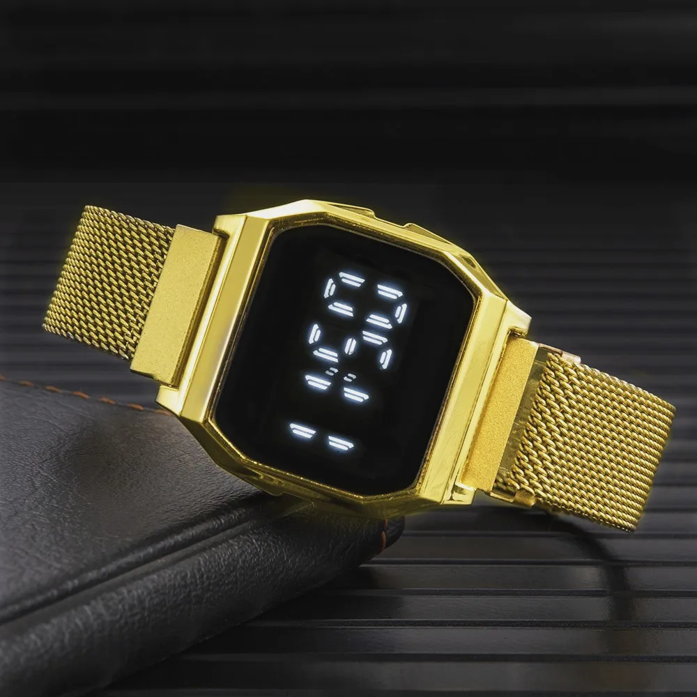 Men's Wrist Watches LED Digital Watch Plush Mesh Band Square Sports Watches for Men Women Electronic Clock Reloj Hombre