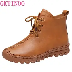 GKTINOO Winter Ankle Boots Women Genuine Leather Shoes Woman Autumn Rubber Boots Female Lace-Up Shoes Flat with Fur Botas Mujer