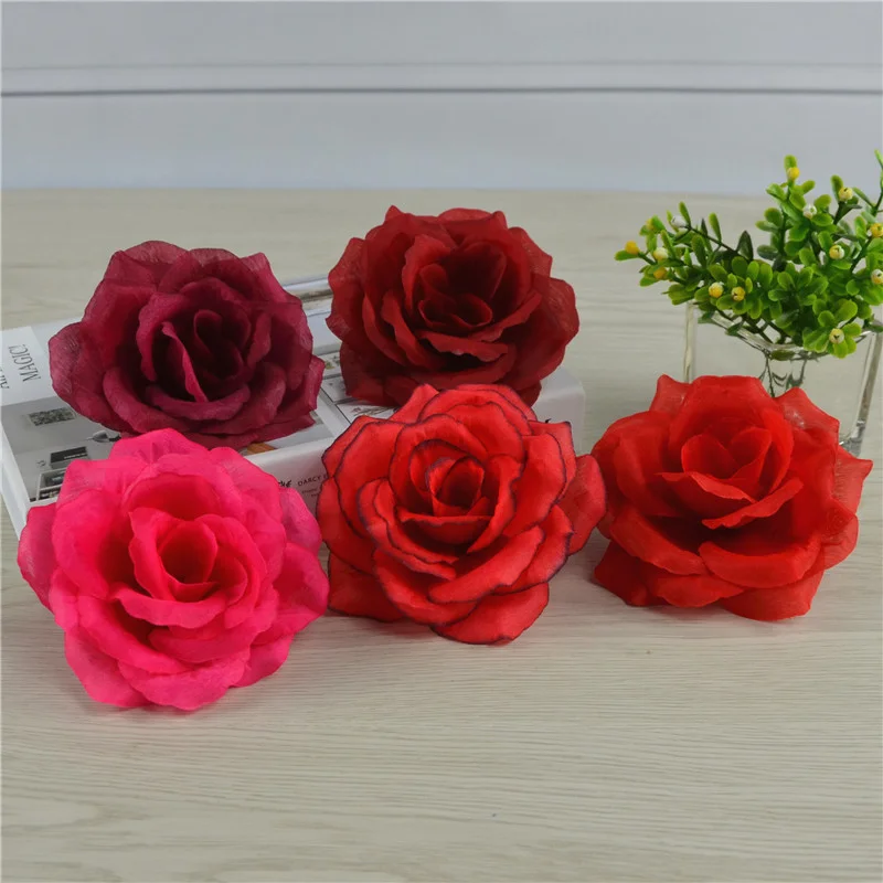 Seda artificial subiu cabeças, 10cm, 10pcs, para decoração de casa, Natal, casamento, materiais arranjo