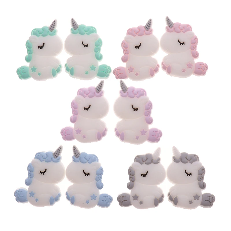 ATOB 5PCS Silikon Einhorn Zahnen Perlen Tiere Beißring Baby Silizium Perlen Baby Zahnen Für Halskette Baby Beißring Bpa Frei