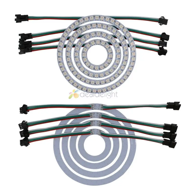 Ws2812b pixel ring 8 16 24 35 45 leds ws2812 construído em ic 5050 rgb individualmente endereçável led anel módulo luz dc5v