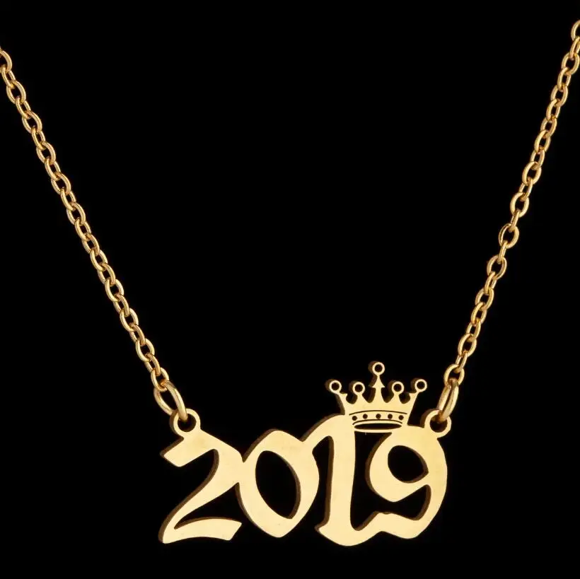 Personalize Old English Year Number Necklaces for Women Men Simple Stainless Steel Chain Custom Year 1980 to 2024 Birthday Gift