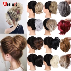 AOSIWIG Messy Scrunchies pączek Chignon syntetyczne proste włosy elastyczna opaska do włosów Bun rozszerzenia kawałki włosów dla kobiet