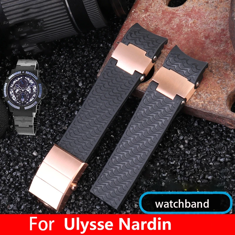 Rubber wristwatch strap silicone wristwatch strap with Ulysse Nardin blue black brown 25 * 12mm  men  tools watchband 22-20mm