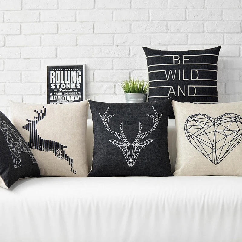 Nordic Concise Geometric Design Home Decor Cotton Linen Cushion Cover Animal Deer Letter Style Sofa Throw Pillow Case cojines