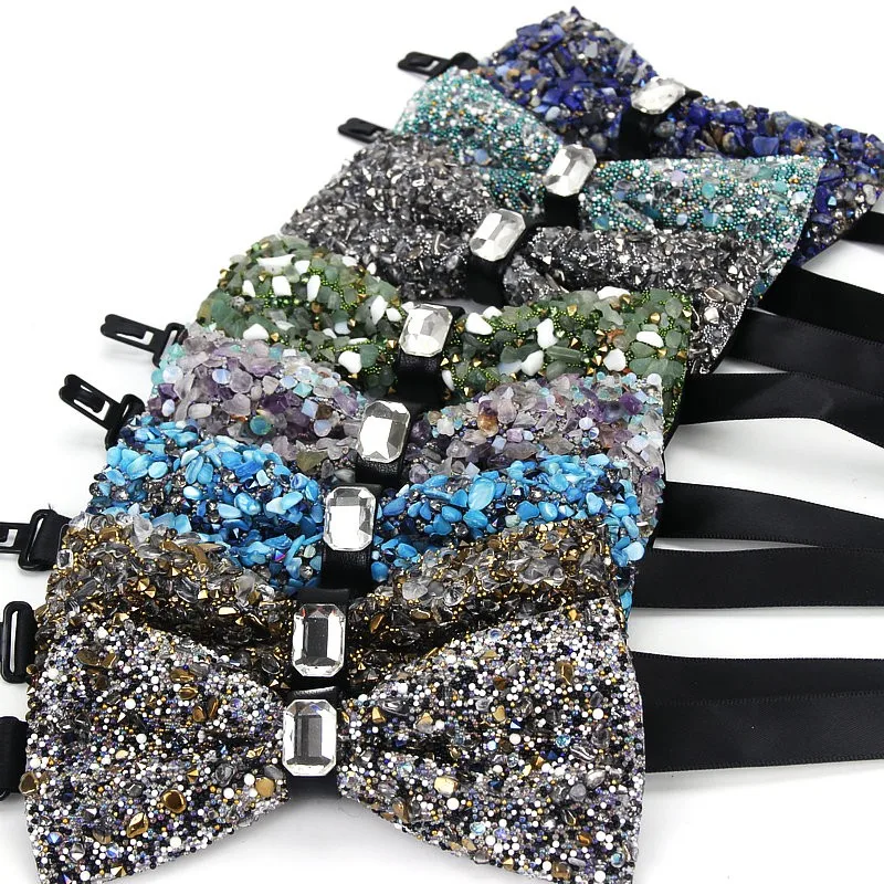 Luxury Diamond Bow Tie For Men Bowtie Butterfly Knot Rhinestone Collar Tie Crystal Stone Diamond Wedding Bow tie Neckwear