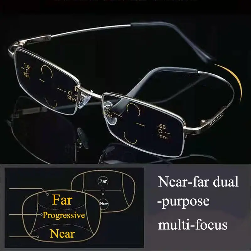 

Anti Blue Light Progressive Reading Glasses Men Women Multifocal Black Glasses Near Far Sight Alloy Frame Eyeglasses Diopter