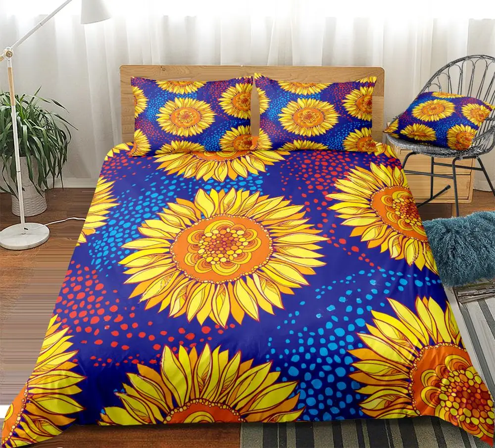 parure-de-lit-tournesol-avec-housse-de-couette-florale-fond-bleu-roi-fleurs-jaunes-maison-mer-rouge-bleu-queen-livraison-directe-3-pieces