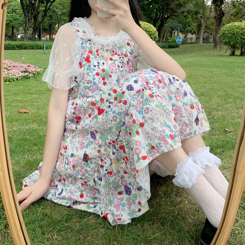 Robe lolita style collégien, robe princesse victorienne, rétro, douce, mignonne, taille haute, bretelles, kawaii