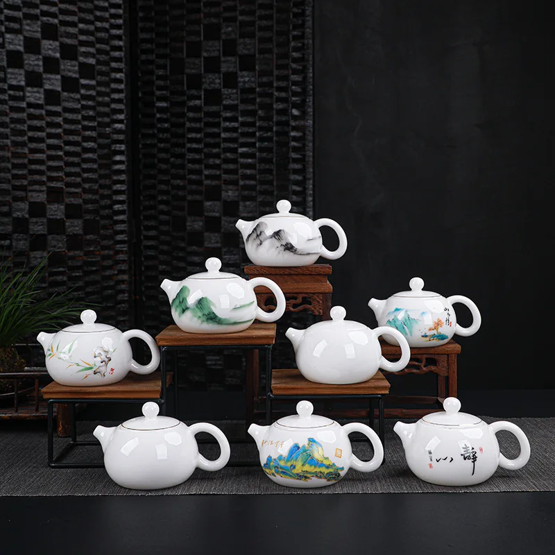 

HMLOVE White Ceramics Suet Jade Teapot Chinese Kung Fu Tea Portable Travel Teawear Gift For Business Pot 175ML